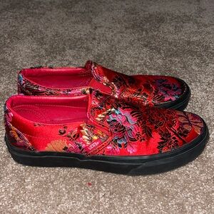 Vans Women's Red Floral Brocade Slip-On Sneakers